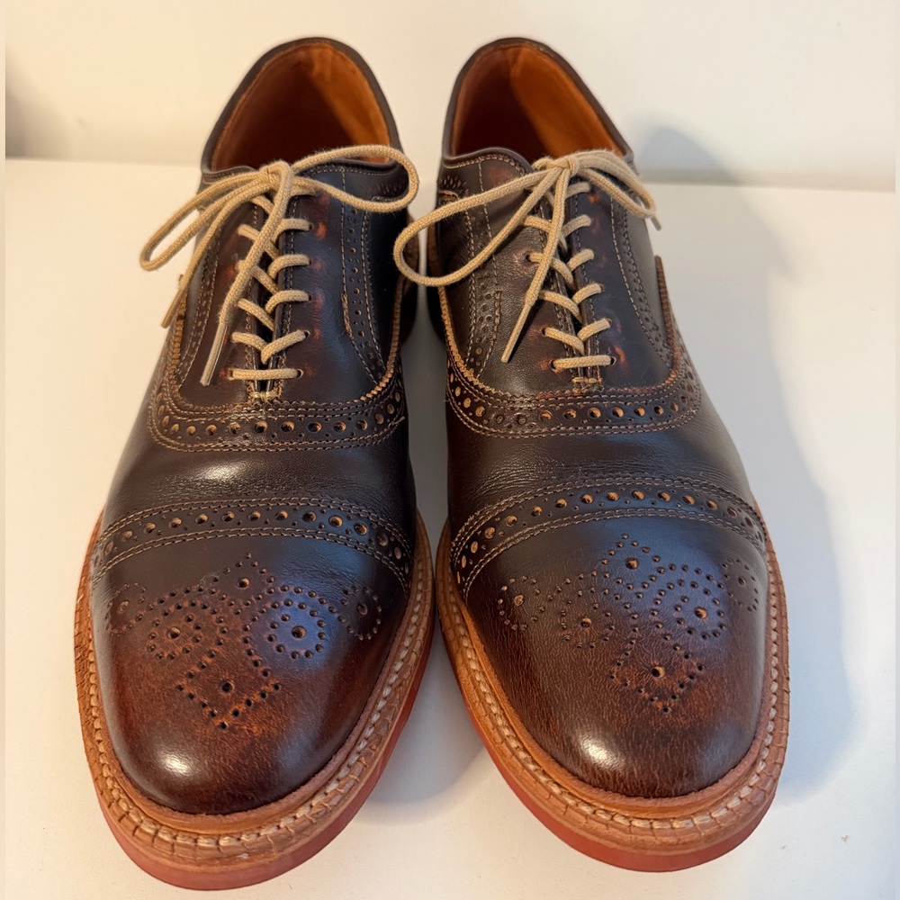 Allen Edmonds Brown Leather Wingtip Brogues with Tan Soles - Picture 2 of 16